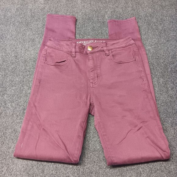 American Eagle Jeans‎ Women 0 Reg Hi-Rise Jegging Maroon Skinny Stretch Pants - Picture 1 of 9
